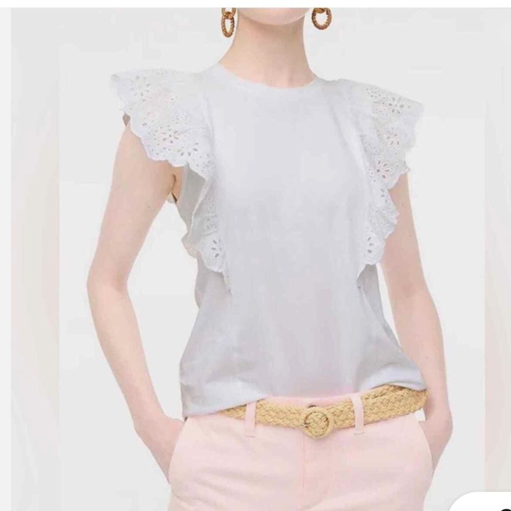 Jcrew White Ruffle Sleeve Top